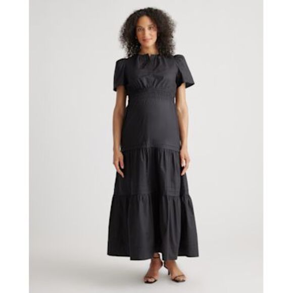 Quince Dresses & Skirts - Quince Women 100% Organic Cotton Poplin Maternity Tiered Maxi Dress Black S